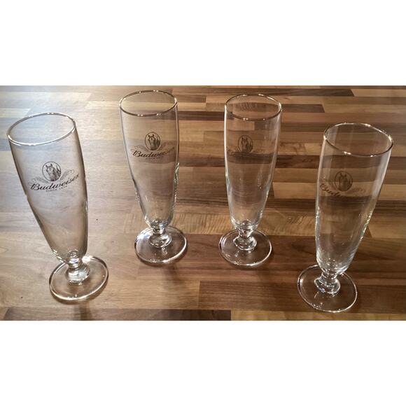 Budweiser Clydesdales Gold Rimmed 8" Pilsner Beer Glasses Set Of 4 - Picture 3 of 10